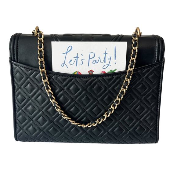 Tory Burch Fleming Leather Convertible Shoulder Bag Crossbody Black Chain Logo - Picture 10 of 11